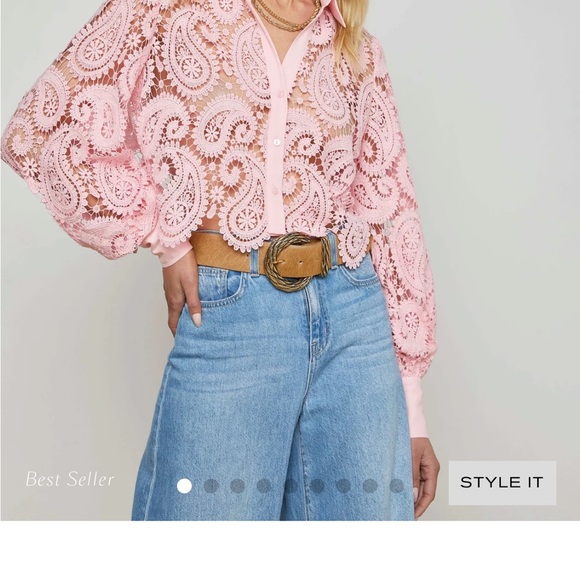 L'AGENCE Tops - L'AGENCE Odelia Pink Lace Cropped Button Down Shirt